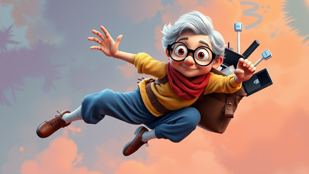 Illustration 3D d'une assistante digitale multitâche avec ordinateur portable et outils numériques en action