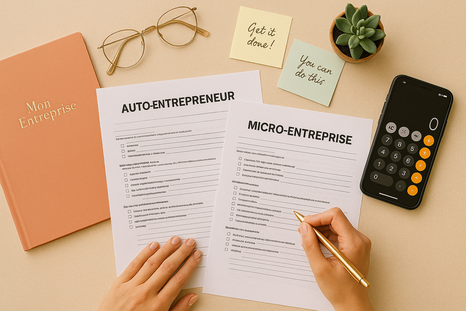 assistante administrative freelance remplissant les documents de création d'auto-entreprise avec organisation et méthode