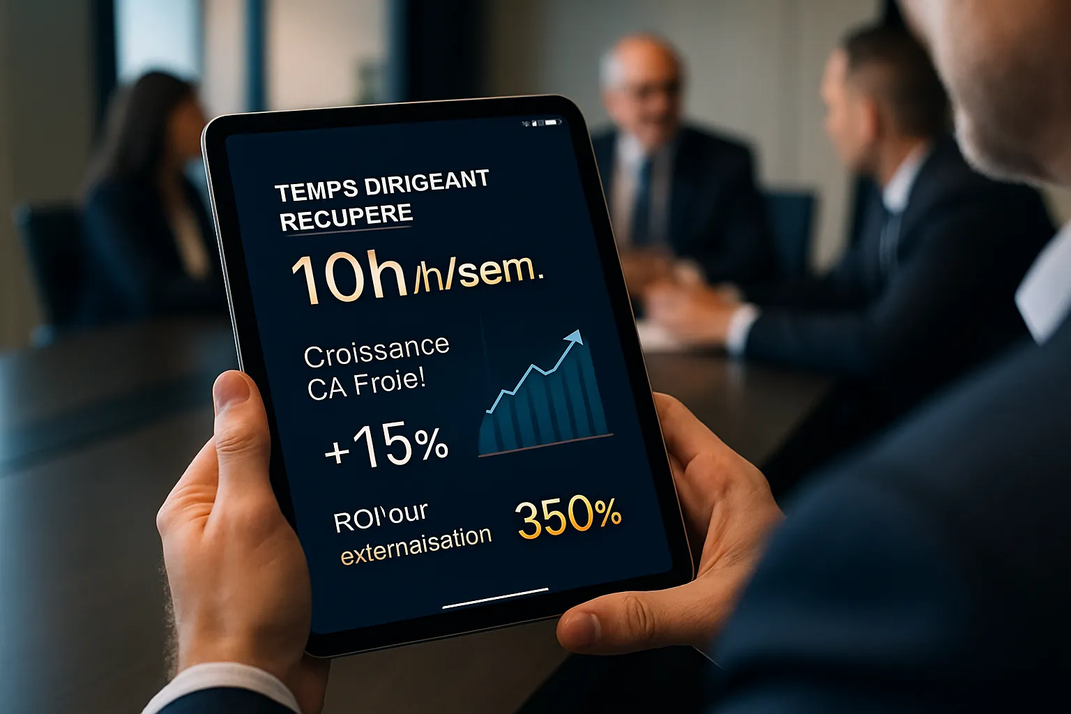 Tableau de bord mesurant le ROI et les KPIs suite à l'externalisation du secrétariat.