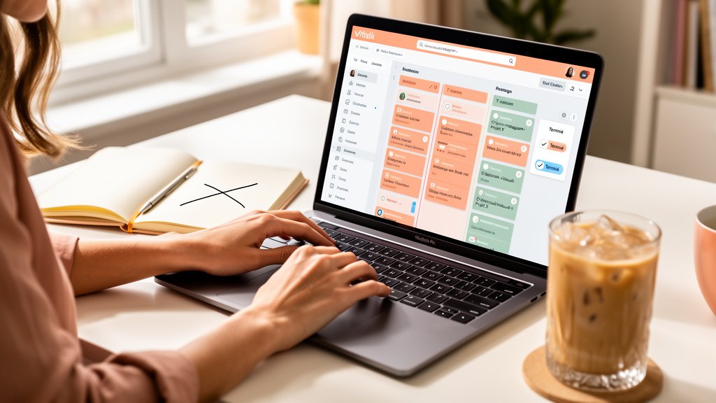 assistante virtuelle à la tâche - une tâche spécifique est marquée comme terminée sur un outil de gestion.