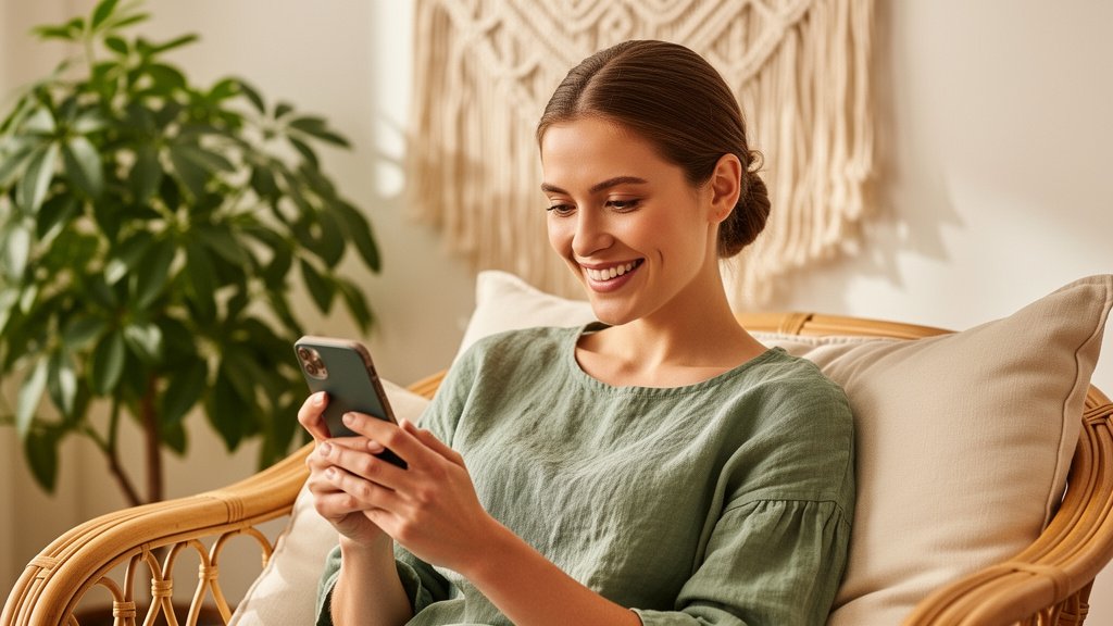 Une assistante virtuelle communication gère la communauté en ligne, répondant avec empathie aux commentaires sur un smartphone.